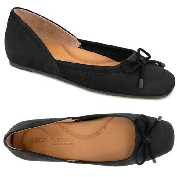 GENTLE SOULS Sailor Bow Ballet Flats Size 6.5 Black Suede Comfort NEW $159 - Picture 2 of 13